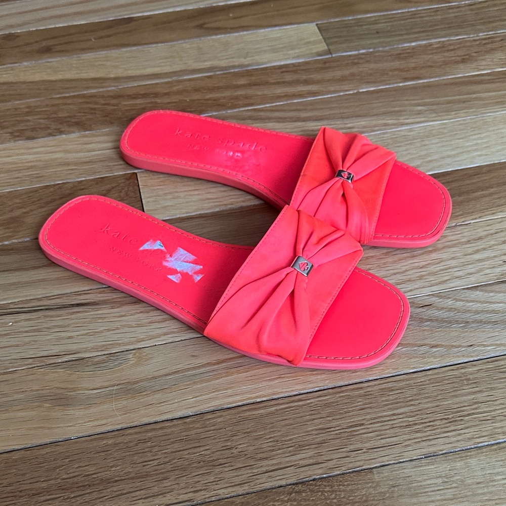 Kate Spade Neon Orange Bow Slide Sandal Size 9 - Picture 1 of 5